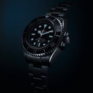 The Chromalight display of the Oyster Perpetual Deepsea Challenge, visible once the watch is plunged into darkness