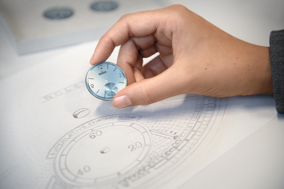 The dial of the Perpetual 1908 in 950 platinum with its sketch