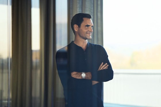 罗杰・费德勒（Roger Federer）佩戴着白色黄金钢款陆使型 40腕表