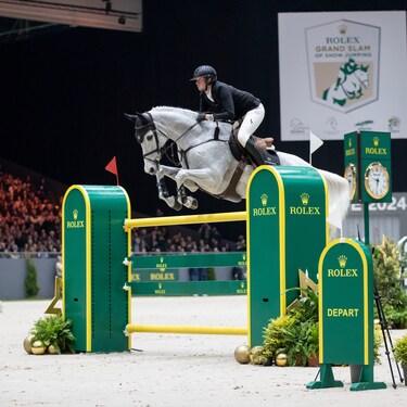 ROLEX TESTIMONEE MARTIN FUCHS RIDING LEONE JEI WINNERS OF THE ROLEX IJRC TOP 10 FINAL AT THE CHI GENEVA 2024