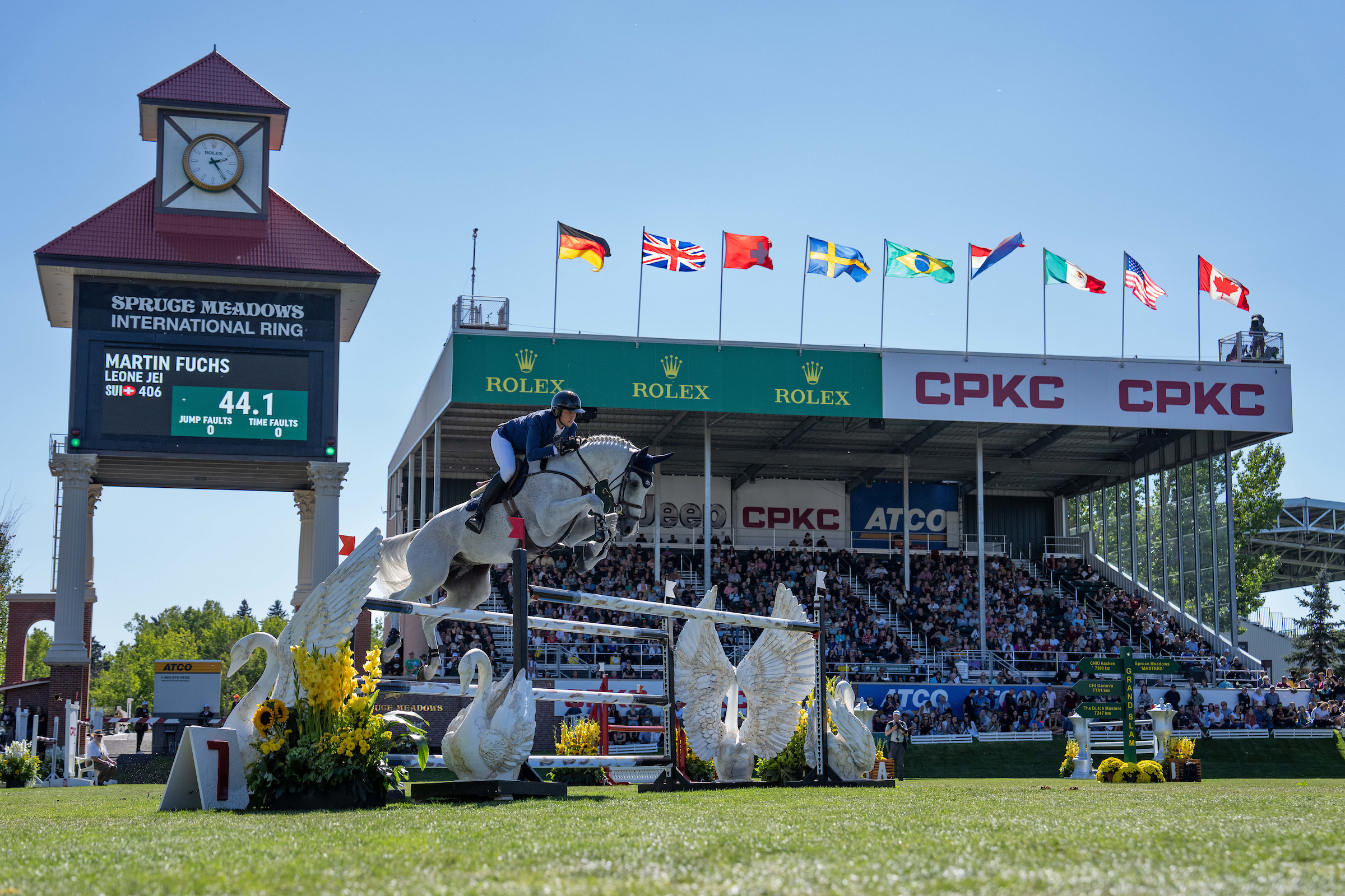 ROLEX TESTIMONEE MARTIN FUCHS RIDING LEONE JEI WINNERS OF THE CPKC ‘INTERNATIONAL’ GRAND PRIX, PRESENTED BY ROLEX, AT CSIO SPRUCE MEADOWS ‘MASTERS’ TOURNAMENT 2023