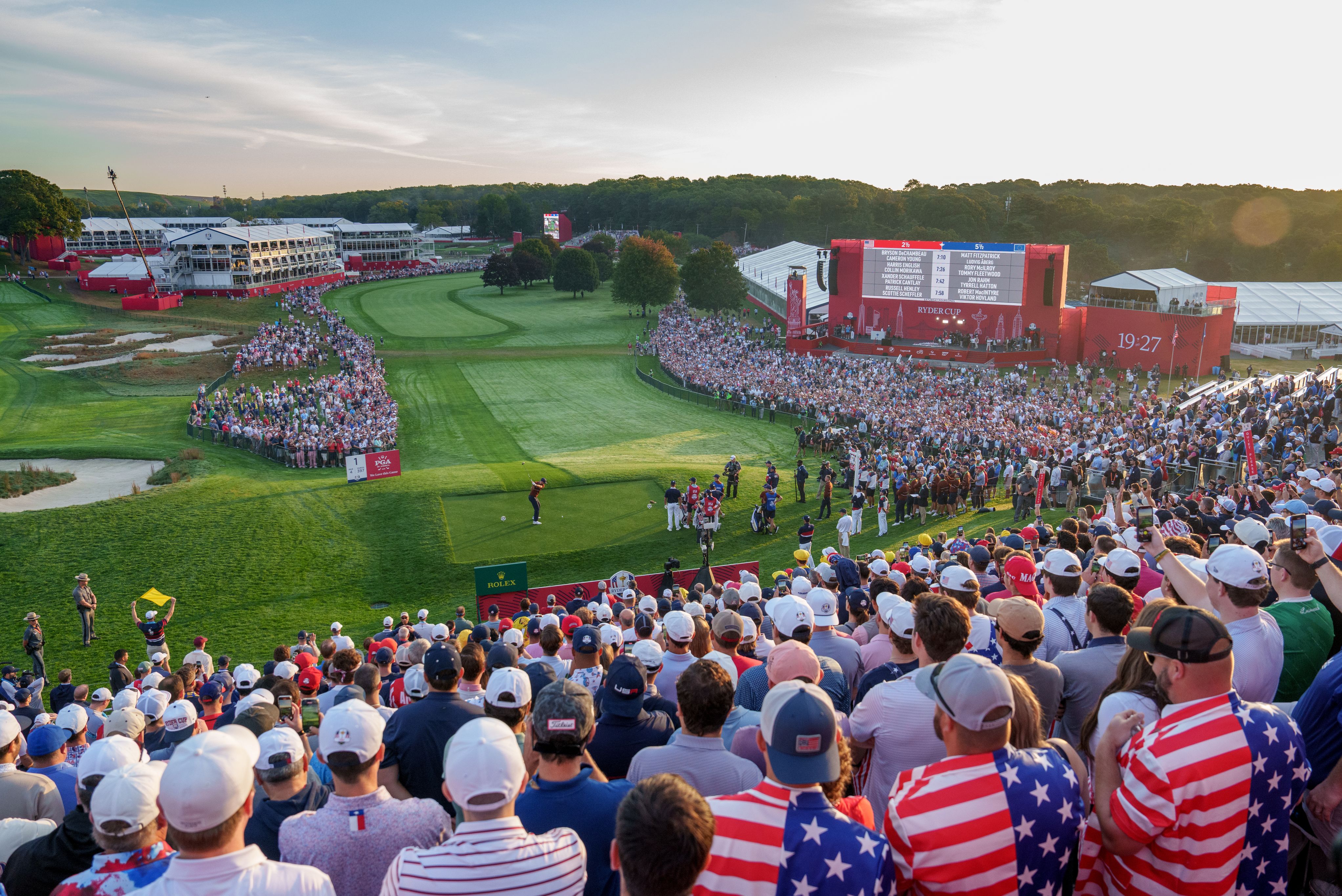 ROLEX TESTIMONEE LUDVIG ÅBERG HITS A TEE SHOT AT THE 2025 RYDER CUP