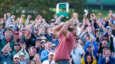 ROLEX TESTIMONEE JON RAHM CELEBRATES WINNING THE 87TH MASTERS AT AUGUSTA NATIONAL GOLF CLUB.