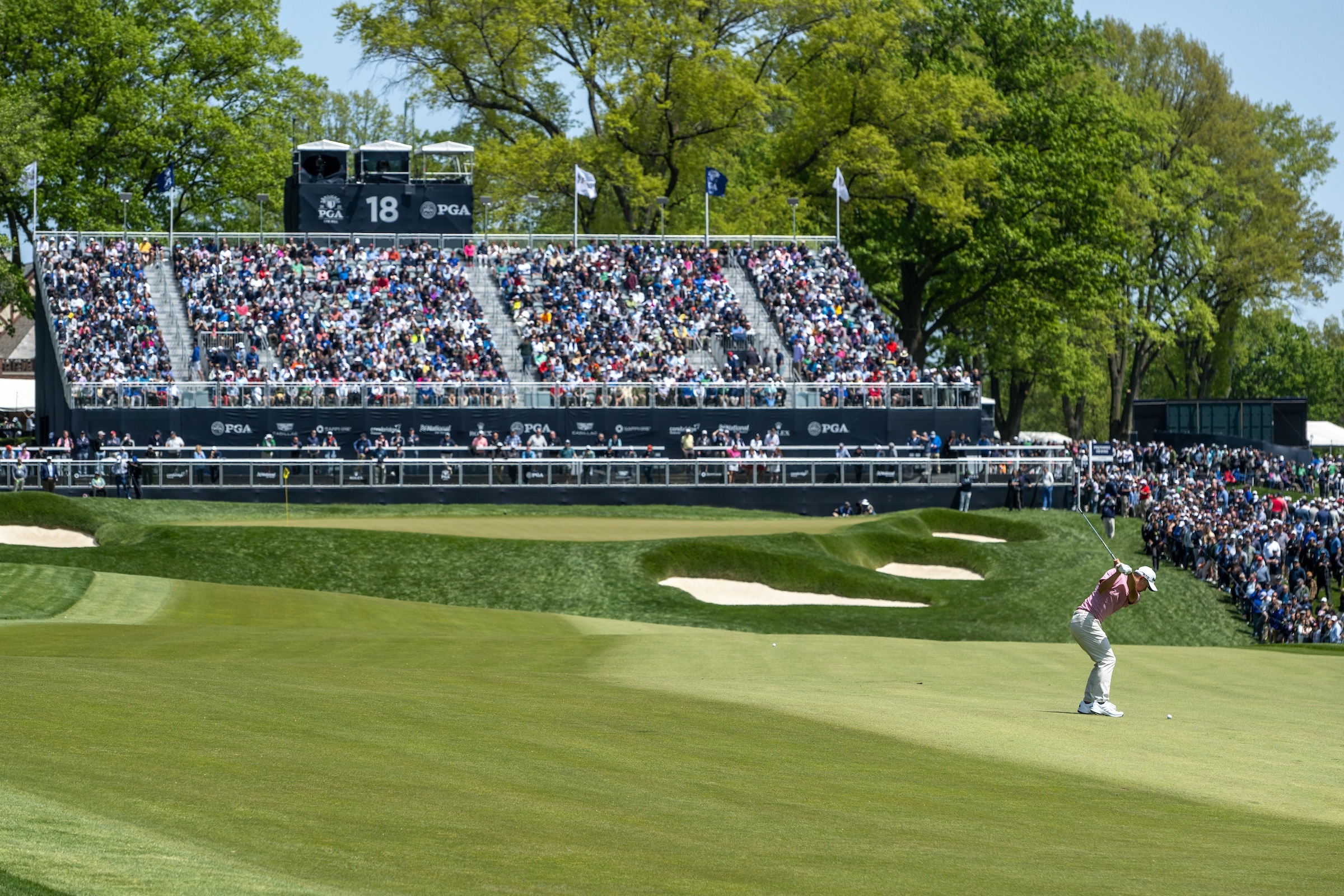ROLEX TESTIMONEE COLLIN MORIKAWA PLAYING A SHOT ON THE 18TH HOLE DURING THE FIRST ROUND OF THE 105TH PGA CHAMPIONSHIP