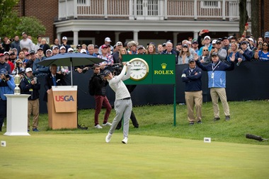 ROLEX TESTIMONEE MATTHEW FITZPATRICK TEES OFF ON THE 1ST HOLE DURING THE FINAL ROUND OF THE 122ND U.S. OPEN