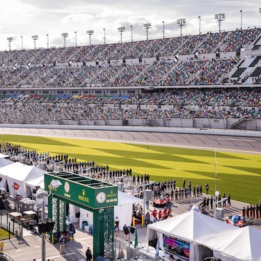 THE NATIONAL ANTHEM PLAYS BEFORE THE RUNNING OF THE 2021 ROLEX 24 AT DAYTONA