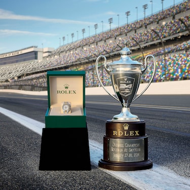 THE 2024 ROLEX 24 AT DAYTONA TROPHY AND THE ENGRAVED ROLEX OYSTER PERPETUAL COSMOGRAPH DAYTONA PRESENTED TO THE WINNERS OF THE RACE